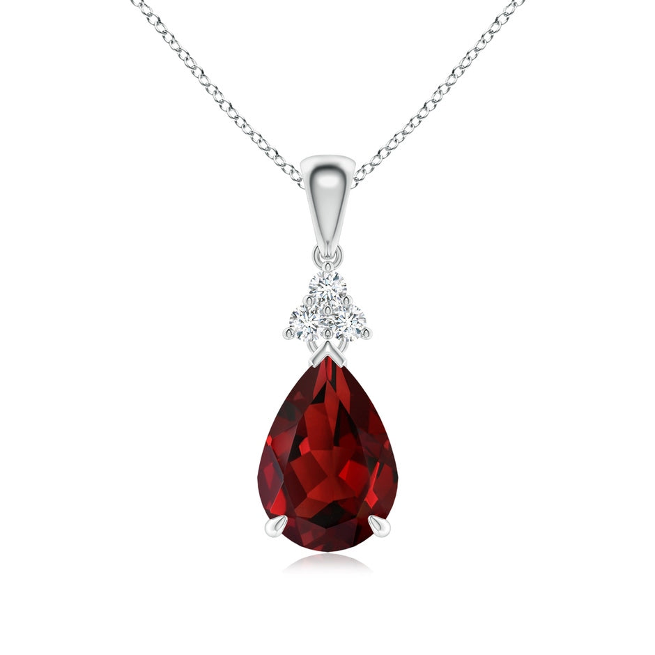 Claw-Set Garnet Drop Pendant with Trio Diamonds