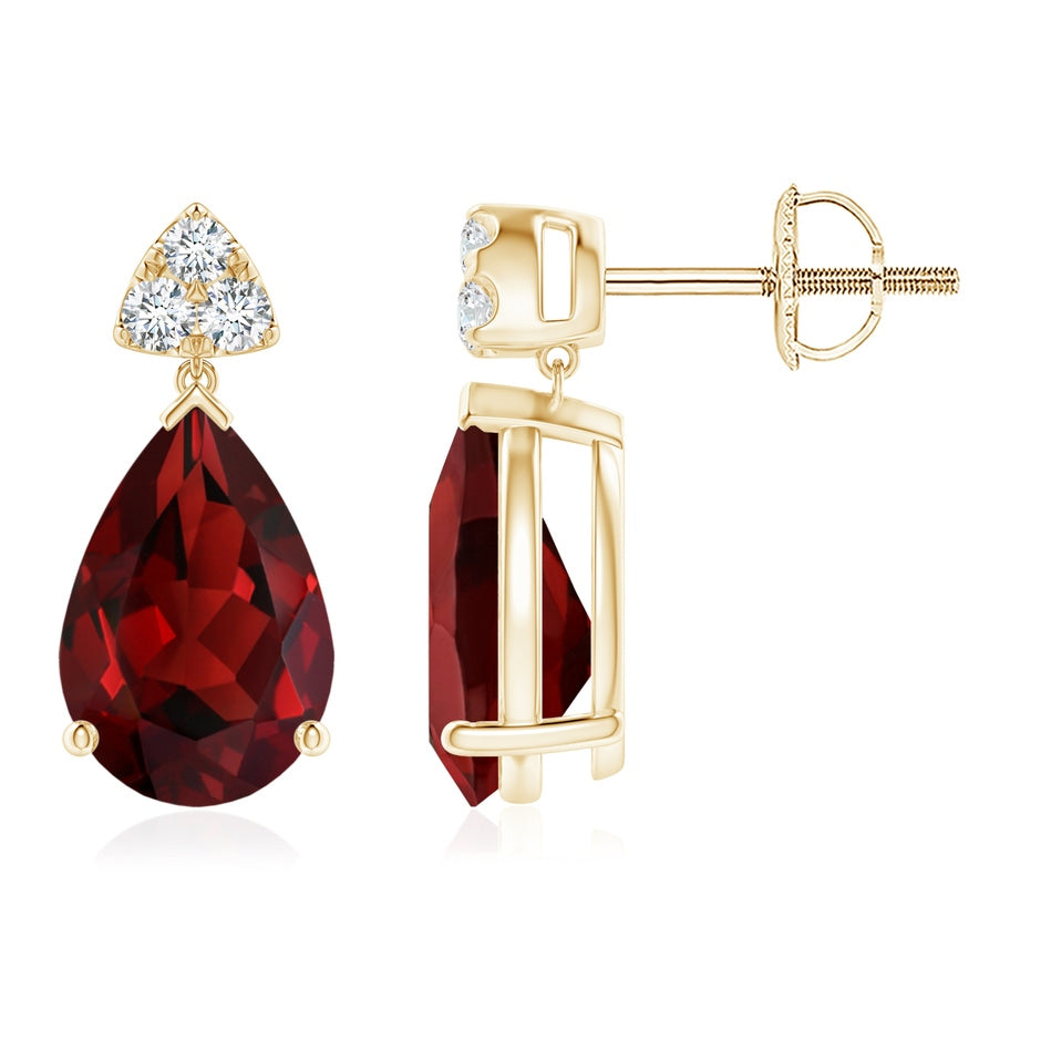 Pear-Shaped Garnet Drop Earrings with Trio Diamonds