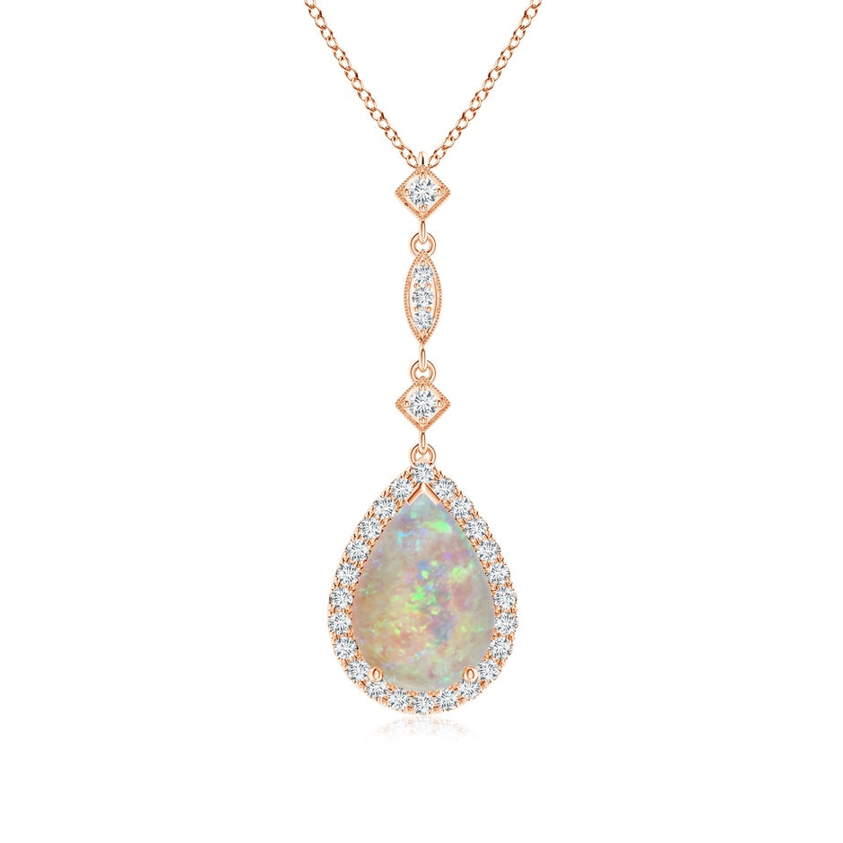 Prong-Set Opal Teardrop Halo Pendant with Diamond Accents
