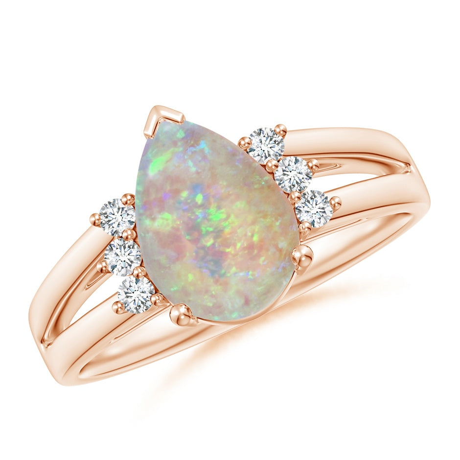 Pear Opal Ring with Triple Diamond Accents