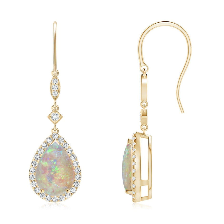 Pear-Shaped Opal Drop Earrings with Diamond Halo