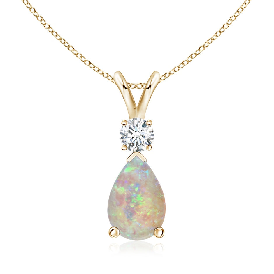Prong-Set Opal Teardrop V-Bale Pendant with Diamond