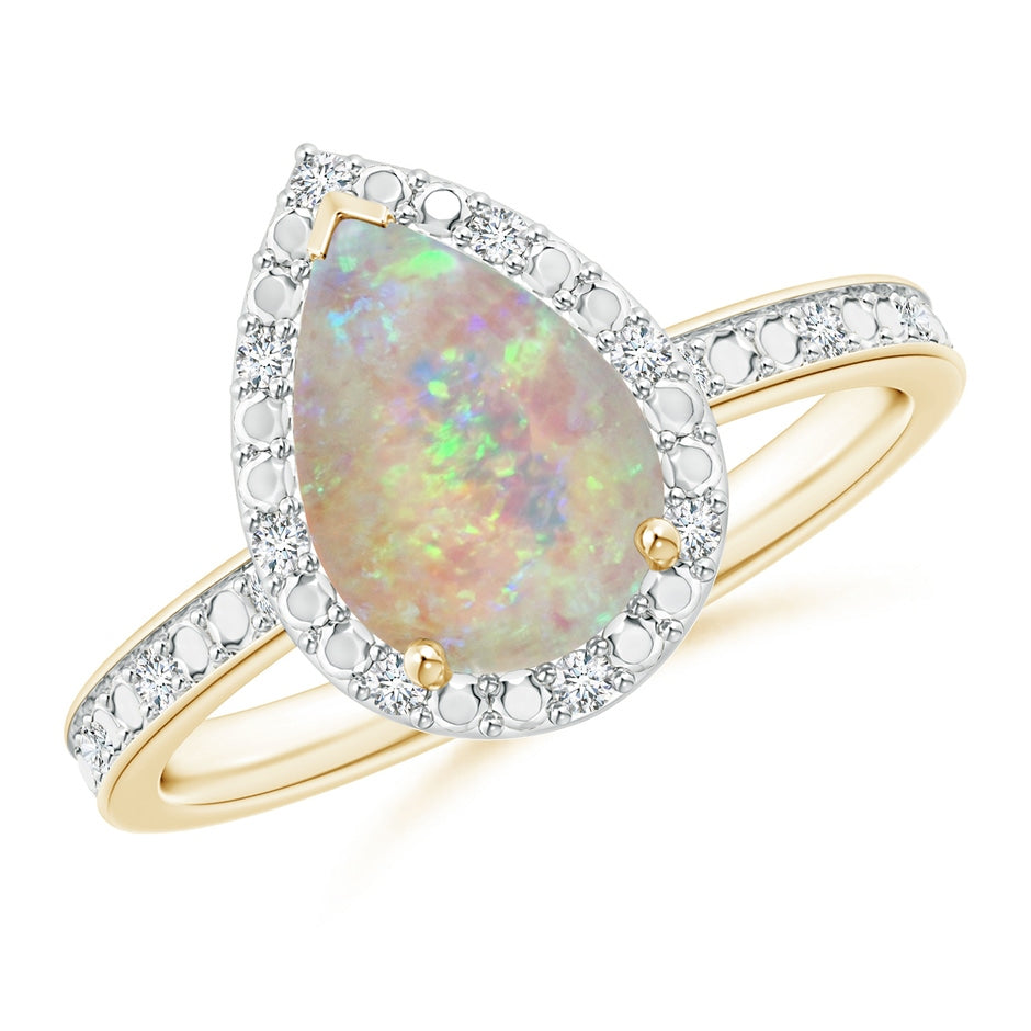 Prong-Set Pear-Shaped Opal Ring with Beaded Halo