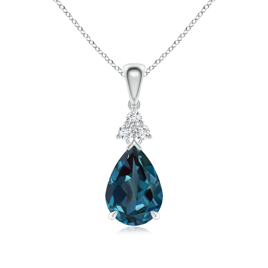 Claw-Set Lab-Grown Alexandrite Drop Pendant with Trio Diamonds
