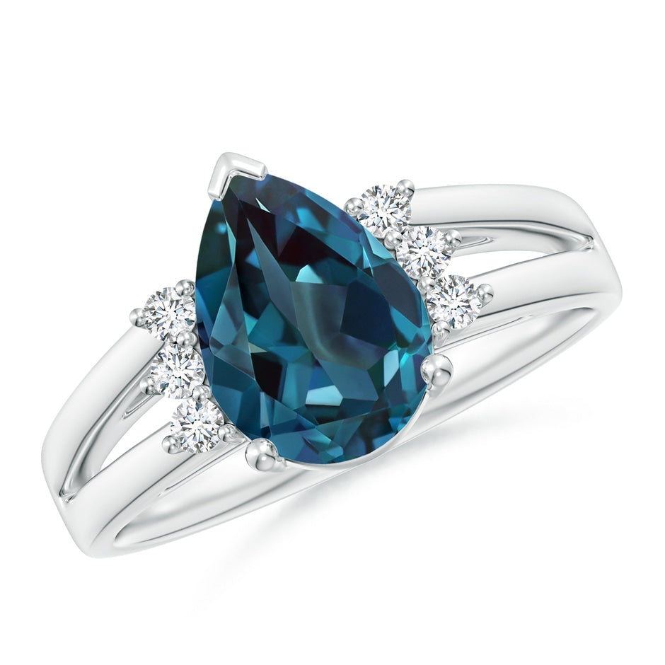 Pear Lab-Grown Alexandrite Ring with Triple Diamond Accents