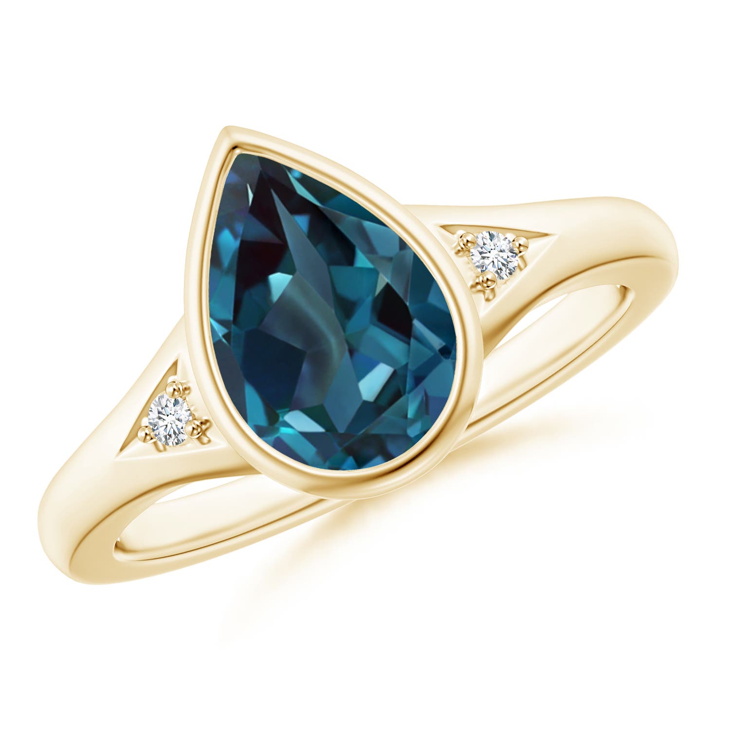 0.81 CTW Pear Lab-Grown Alexandrite Solitaire Ring with Trio Diamonds in 14K Yellow Gold