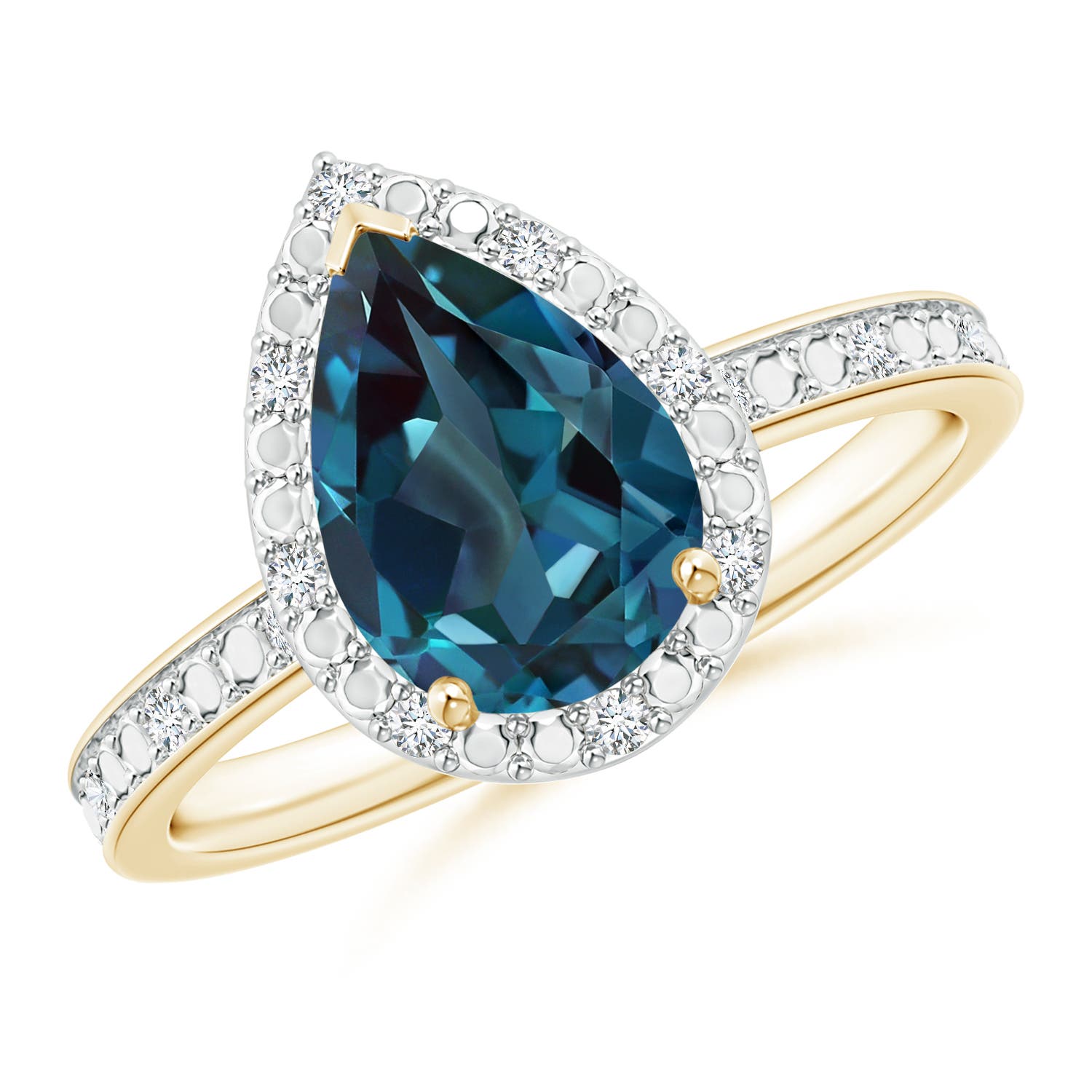 0.81 CTW Pear Lab-Grown Alexandrite Solitaire Ring with Trio Diamonds in 14K Yellow Gold