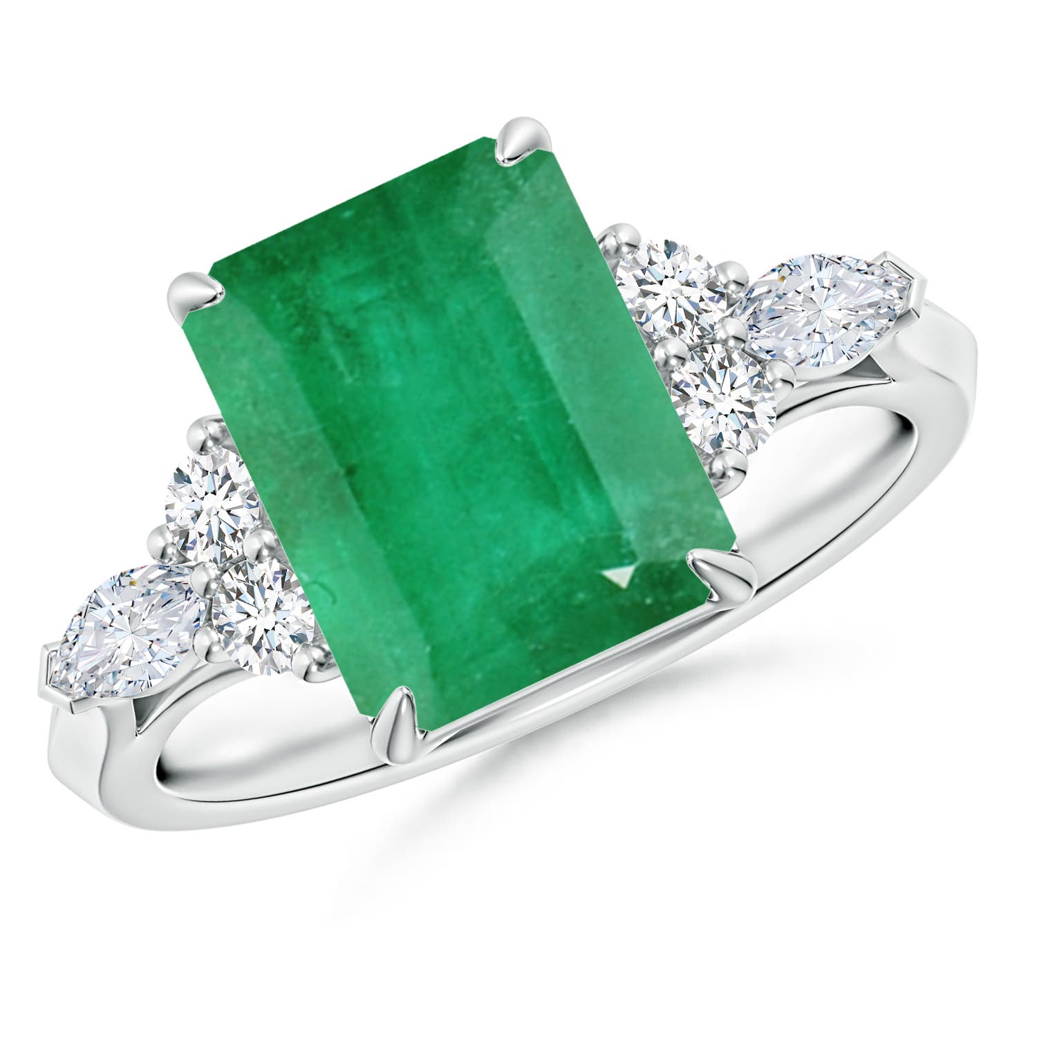 0.91 CTW Oval Diamond Engagement Ring with Marquise Accents in Platinum