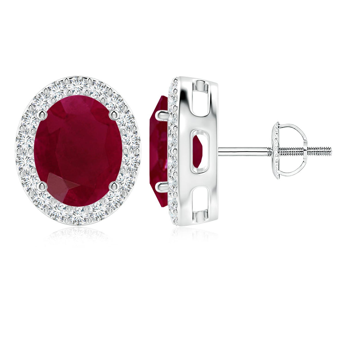 2.5 CTW Prong-Set Solitaire Oval Ruby Stud Earrings in 18K Yellow Gold