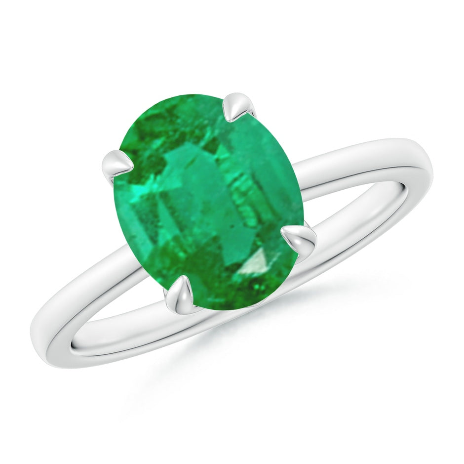 Solitaire Oval Claw-Set Emerald Classic Engagement Ring