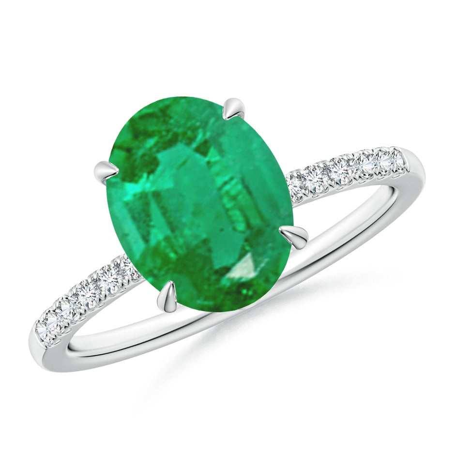 Oval Emerald Hidden Halo Engagement Ring