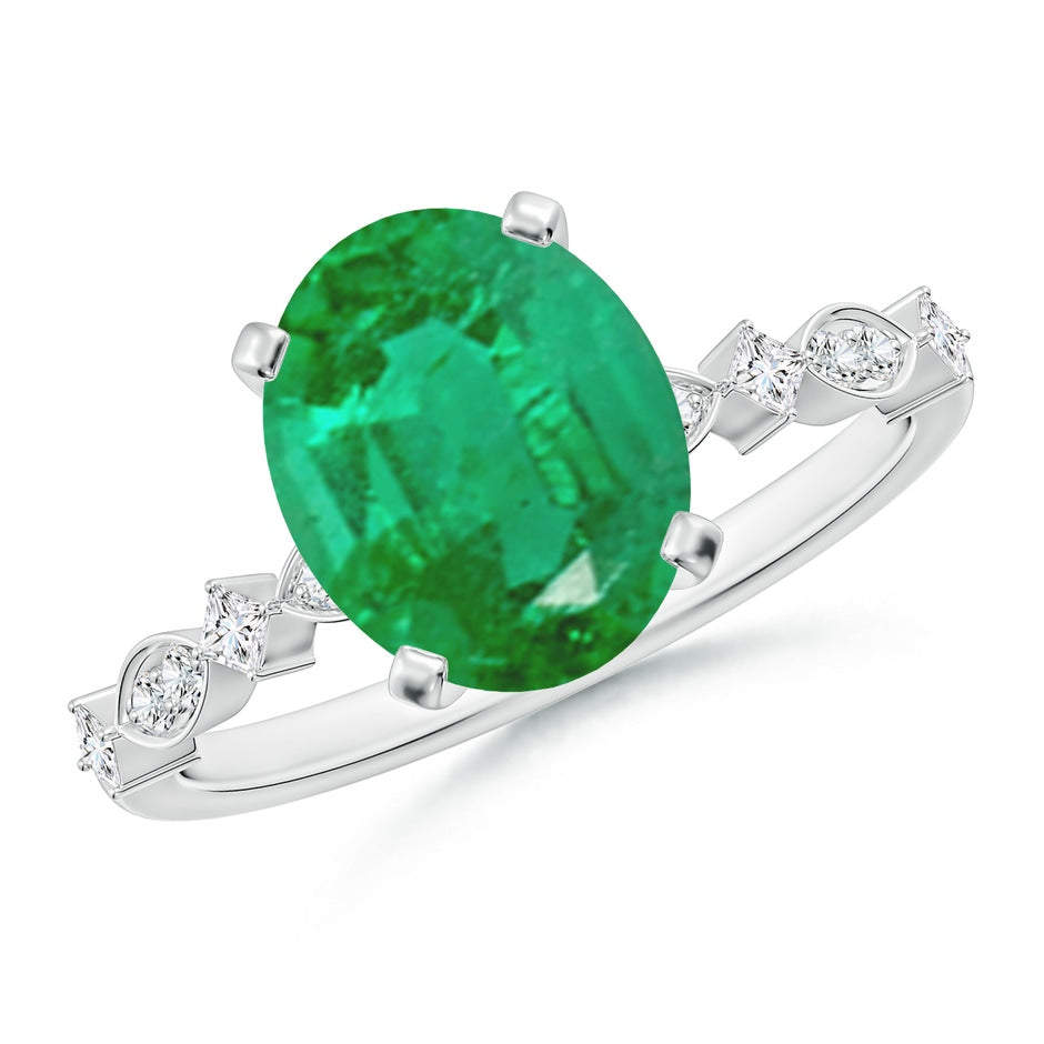 Oval Emerald Engagement Ring with Marquise Motifs