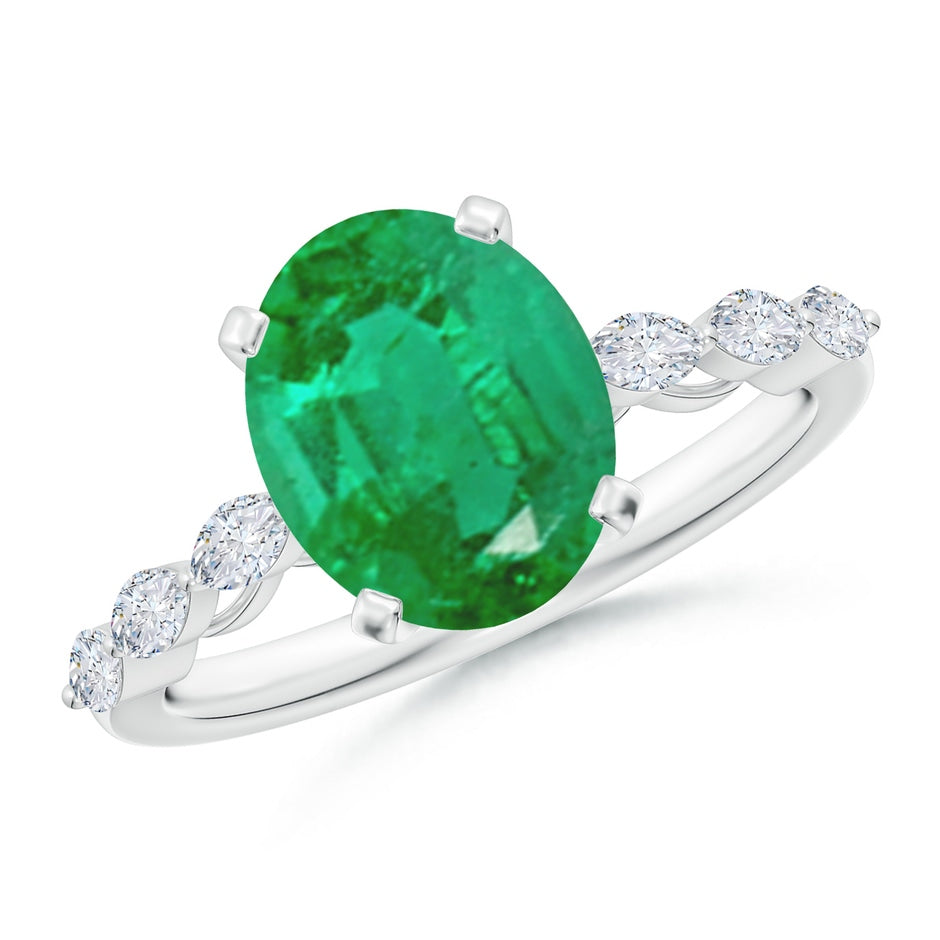 Oval Emerald Engagement Ring with Marquise Diamonds