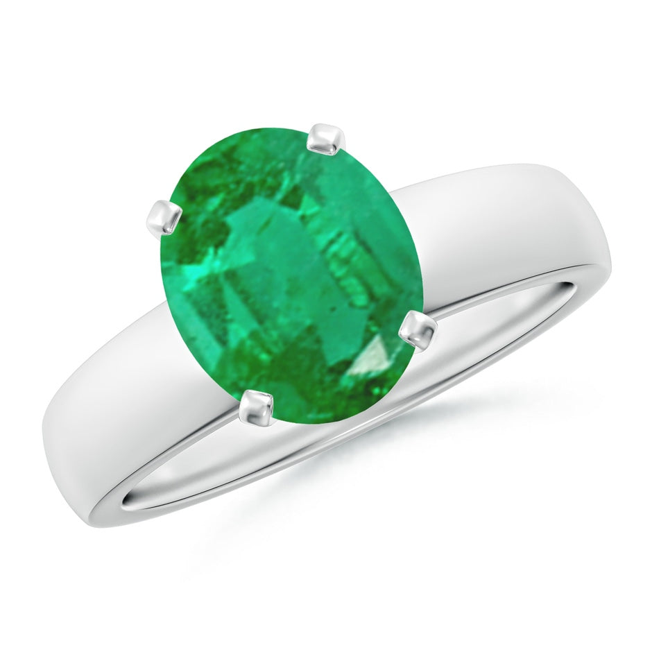 Prong-Set Oval Emerald Solitaire Engagement Ring