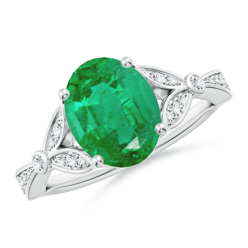 Nature-Inspired Oval Emerald Engagement Ring with Leaf Motifs