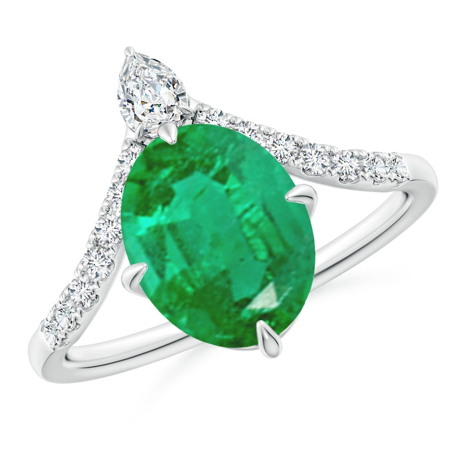 Oval Emerald and Diamond Chevron Engagement Ring