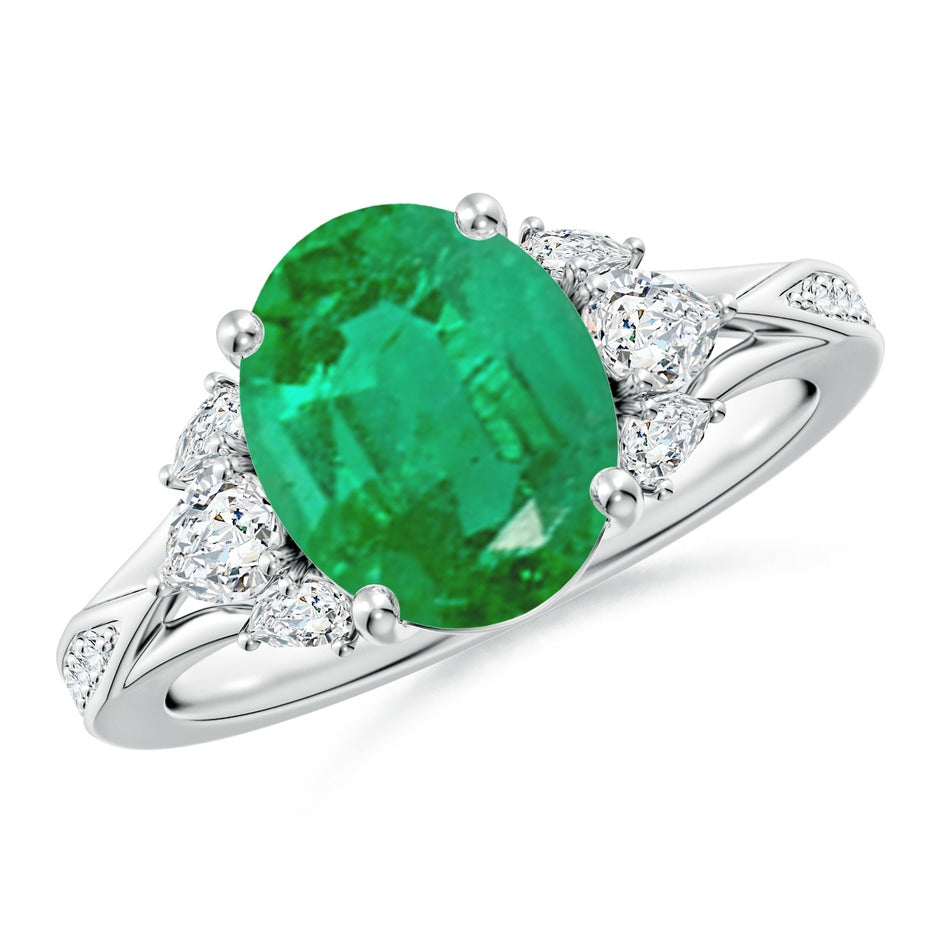 Oval Emerald Engagement Ring with Pear Diamonds
