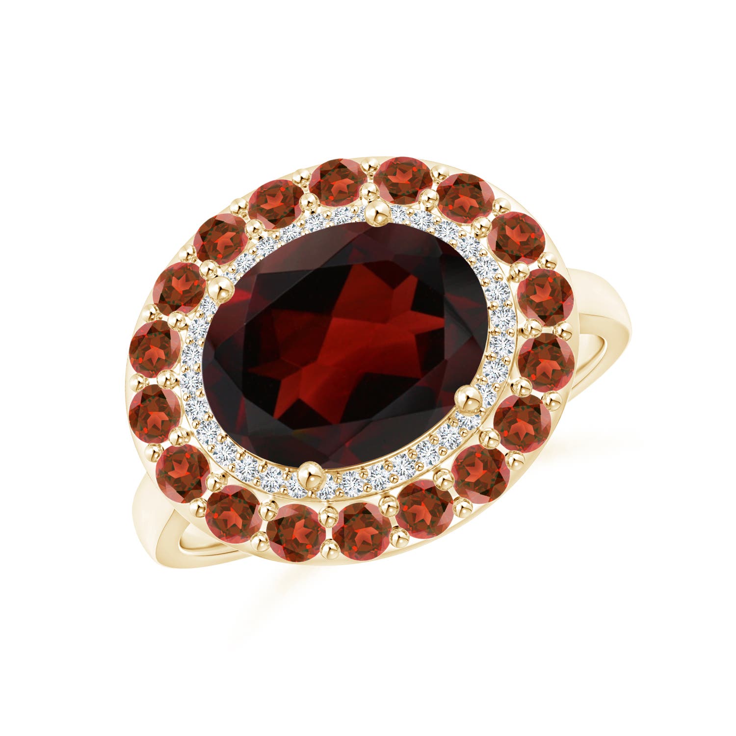 1.16 CTW Prong-Set Oval Garnet Halo Ring with Diamond Accents in 14K Yellow Gold