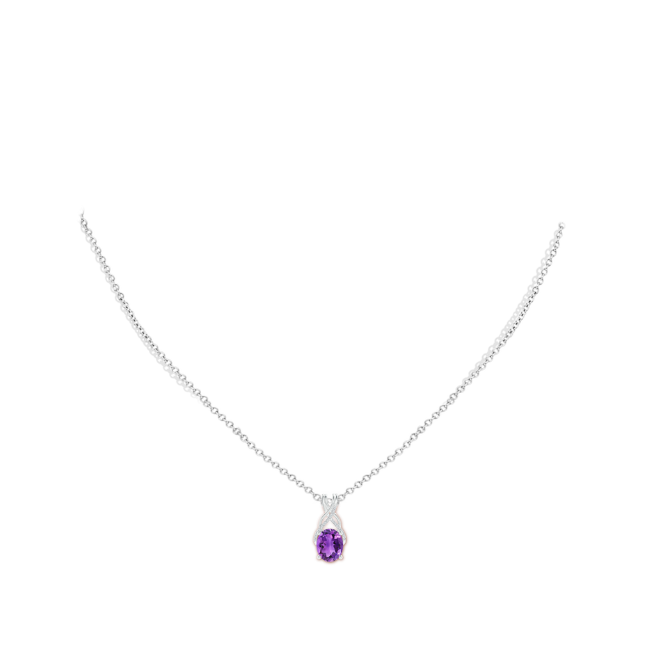 Oval Amethyst Criss Cross Pendant with Diamonds