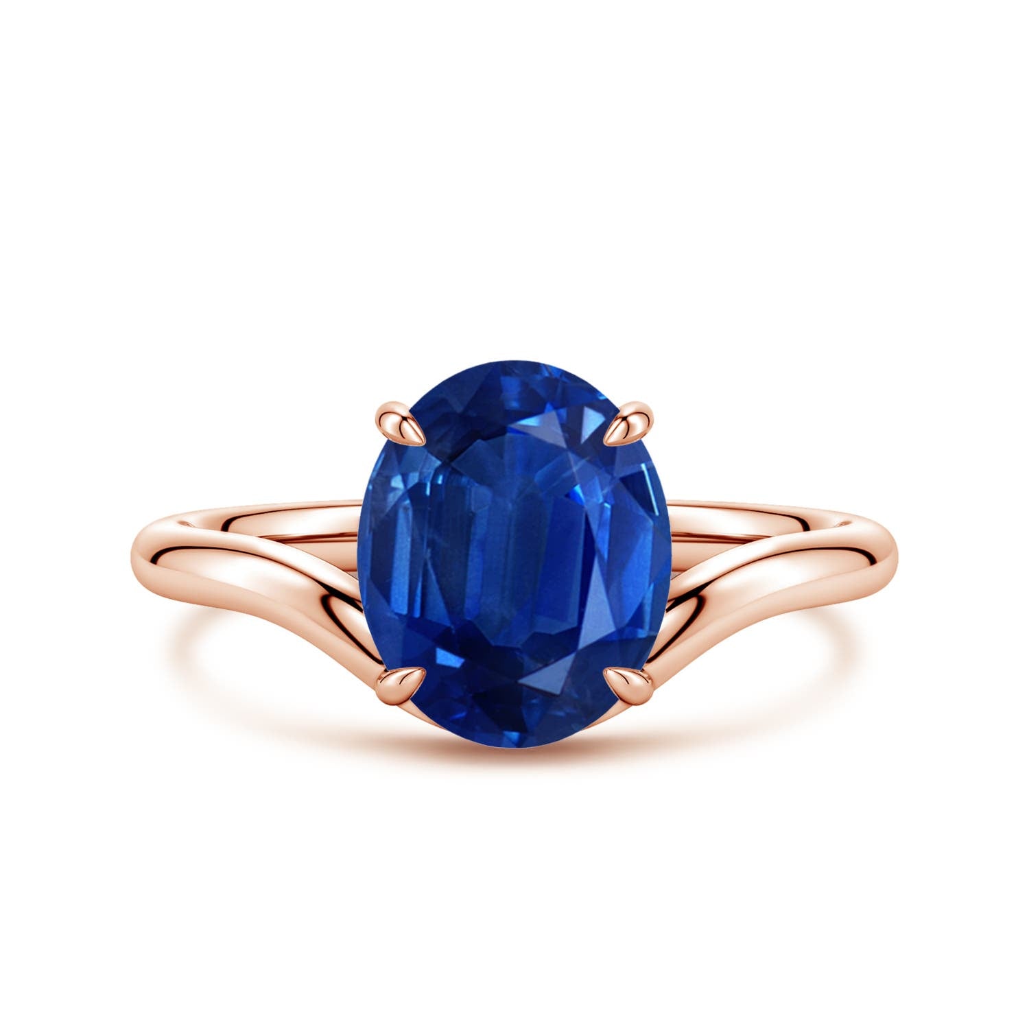 3.31 CTW GIA Certified Oval Sapphire Knife-Edged Shank Ring with Diamonds in 14K Rose Gold