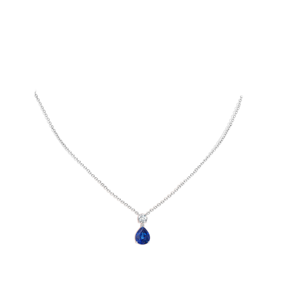 Solitaire Pear Blue Sapphire Drop Pendant with Diamond Accent
