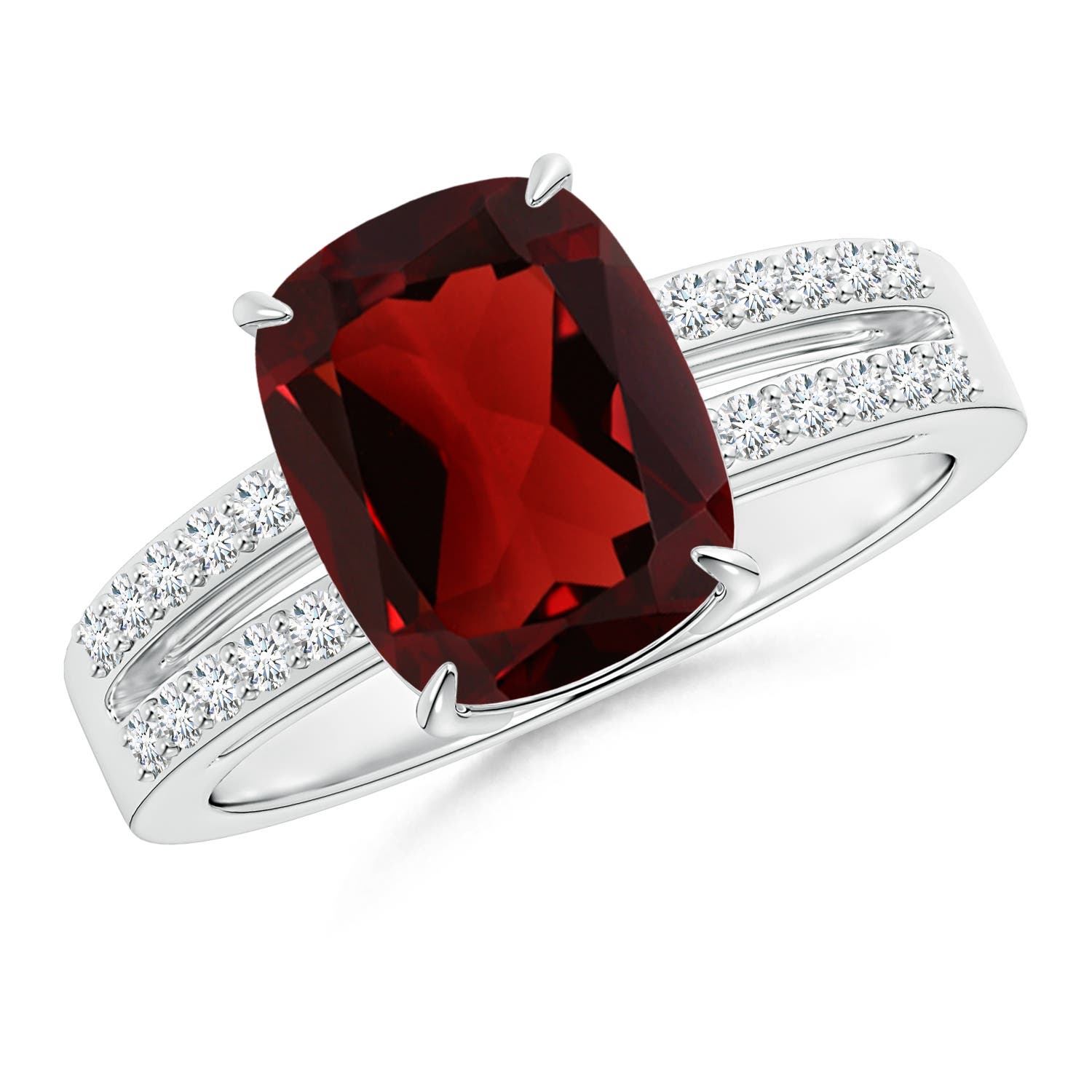 0.95 CTW Heart-Shaped Garnet Bypass Ring with Diamonds in 18K White Gold
