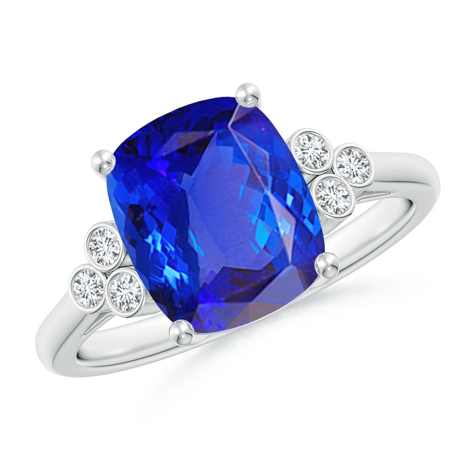 Cushion Tanzanite Ring with Trio Bezel Diamonds