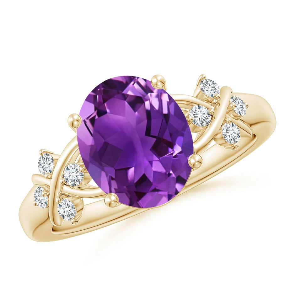 Solitaire Oval Amethyst Criss Cross Ring with Diamonds