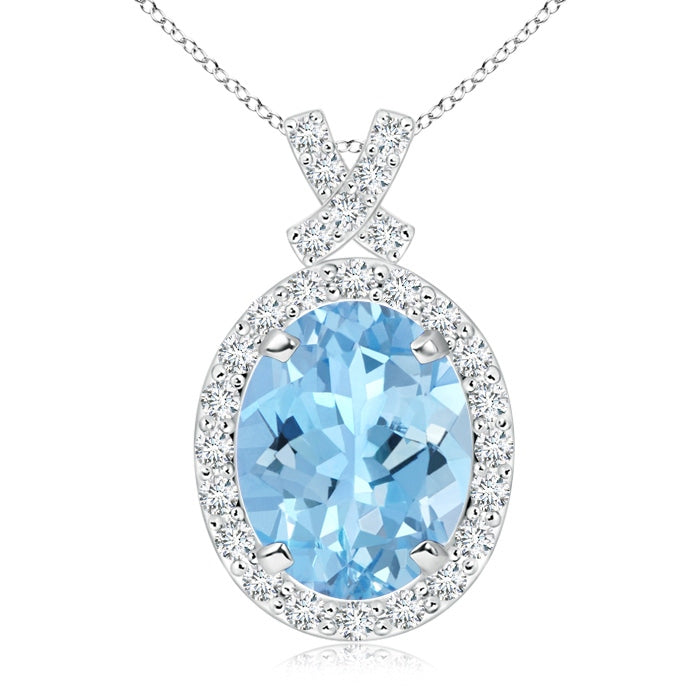 Vintage Style Aquamarine Pendant with Diamond Halo