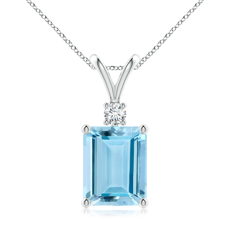 Emerald-Cut Aquamarine Solitaire Pendant with Diamond