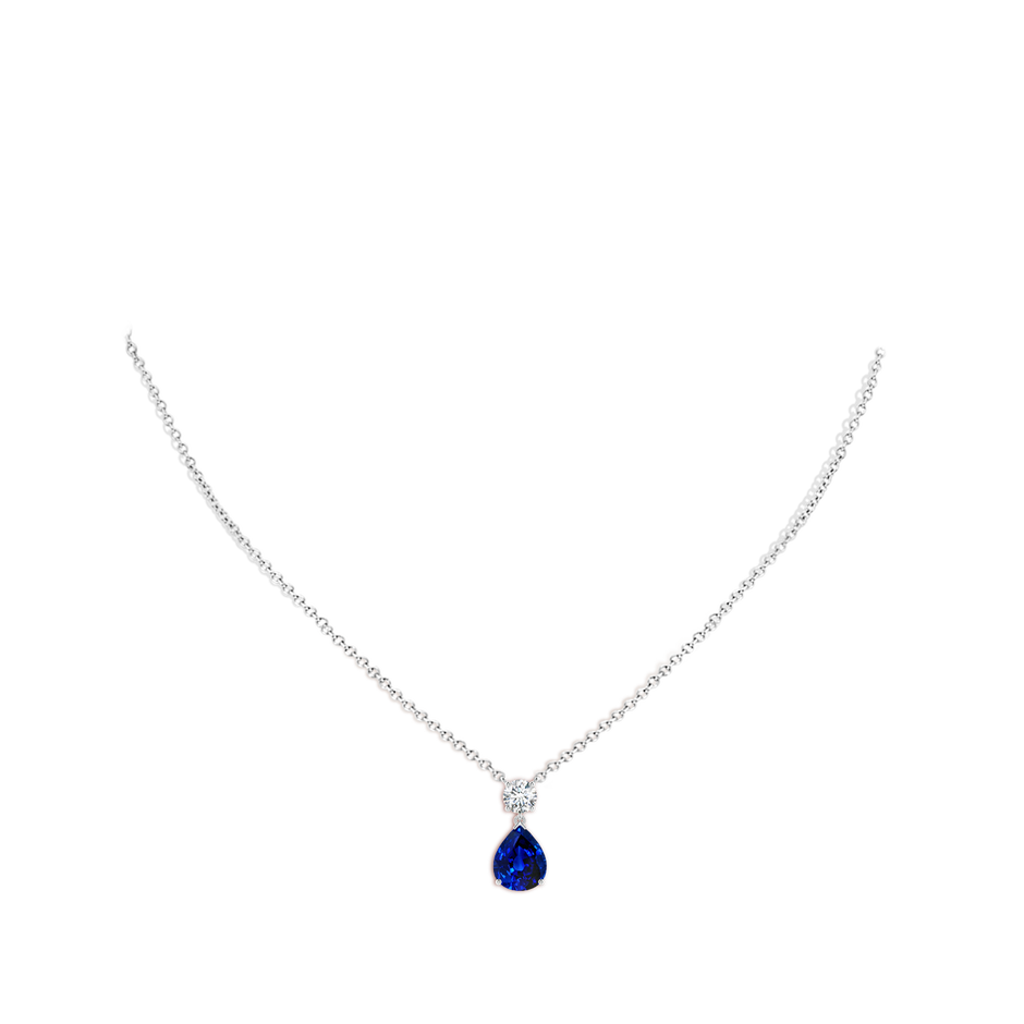 Lab-Grown Solitaire Pear Blue Sapphire Drop Pendant with Lab Diamond Accent