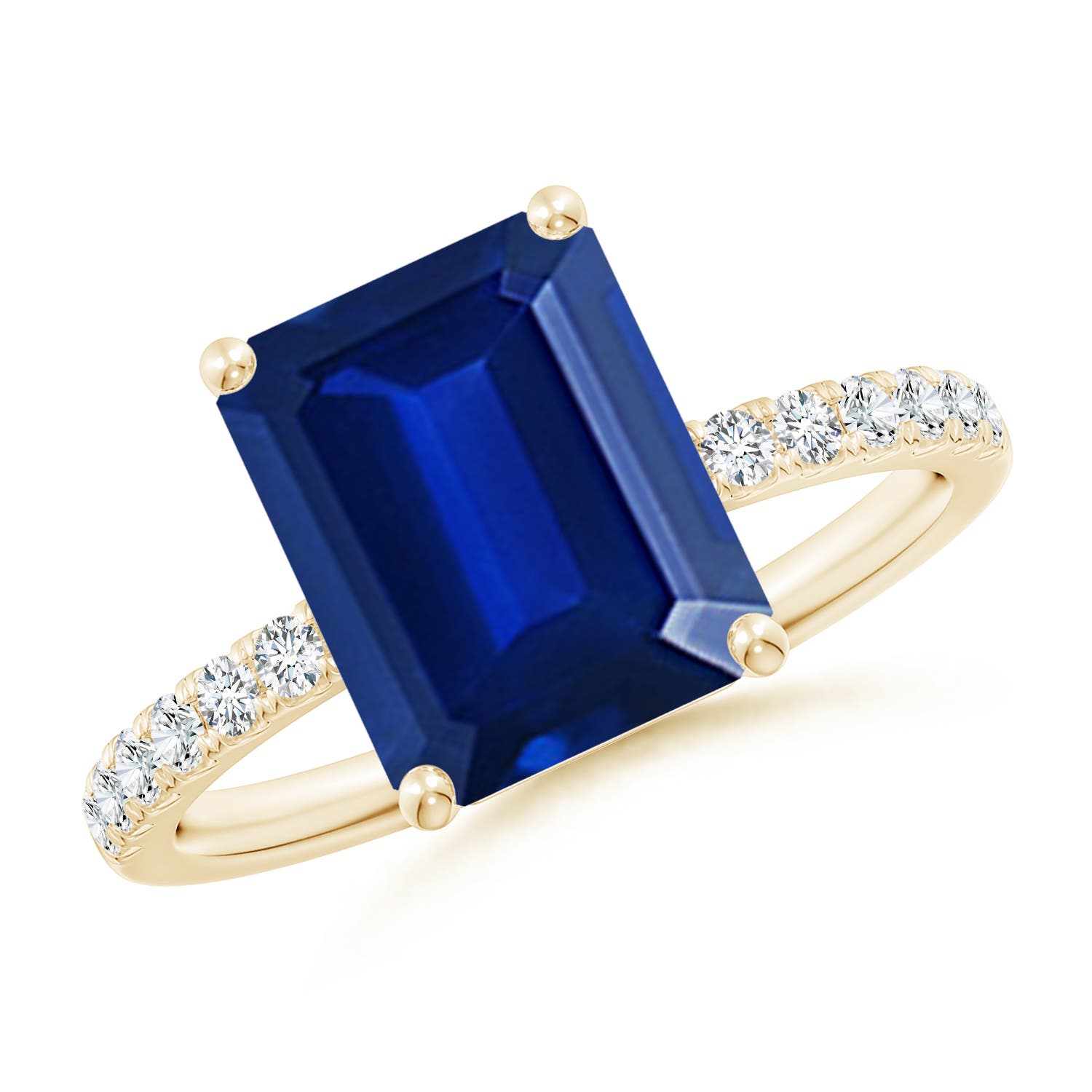 3.1 CTW Lab-Grown Emerald-Cut Emerald Engagement Ring with Diamonds in 18K Yellow Gold
