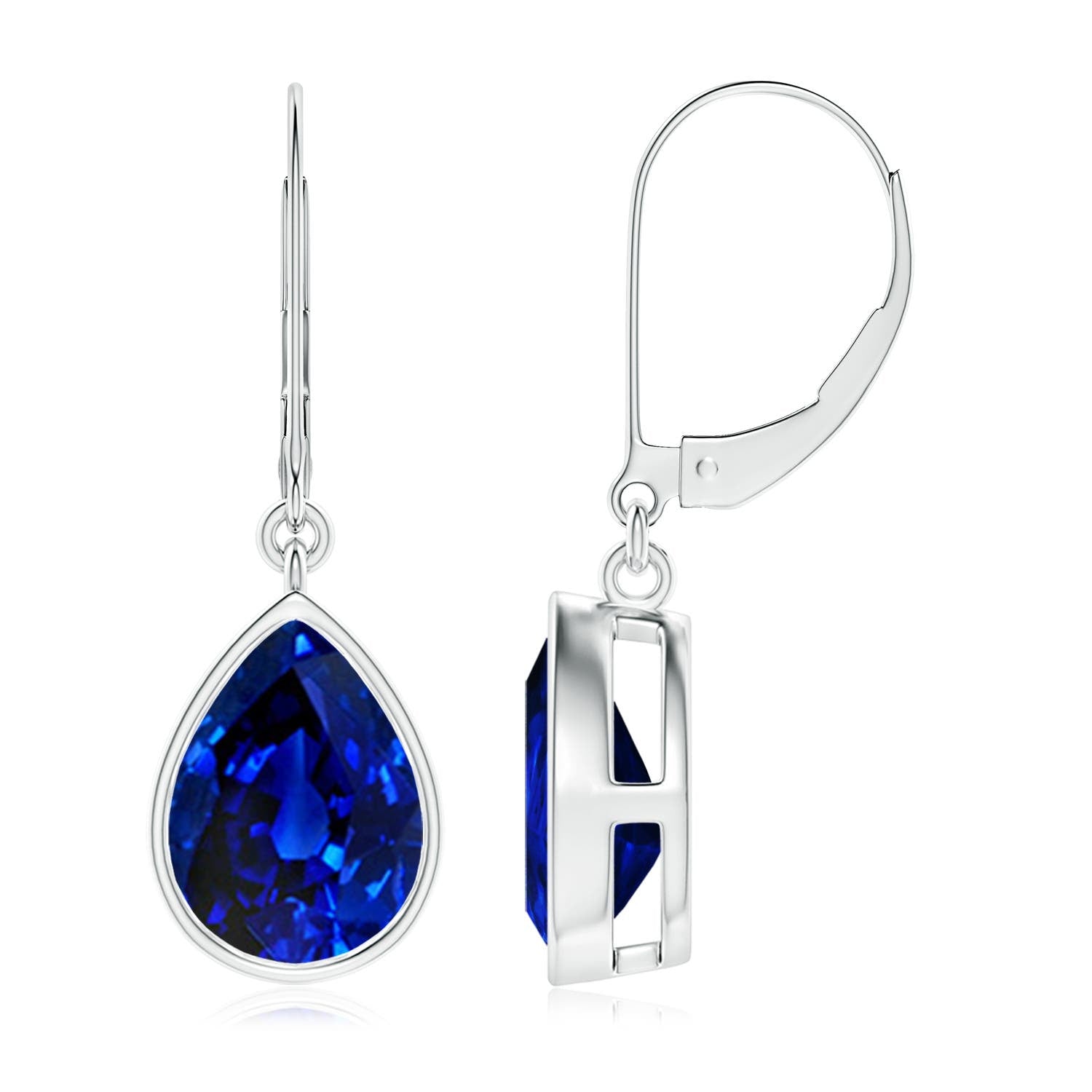 2.4 CTW Bezel-Set Pear Citrine Leverback Drop Earrings in 18K White Gold