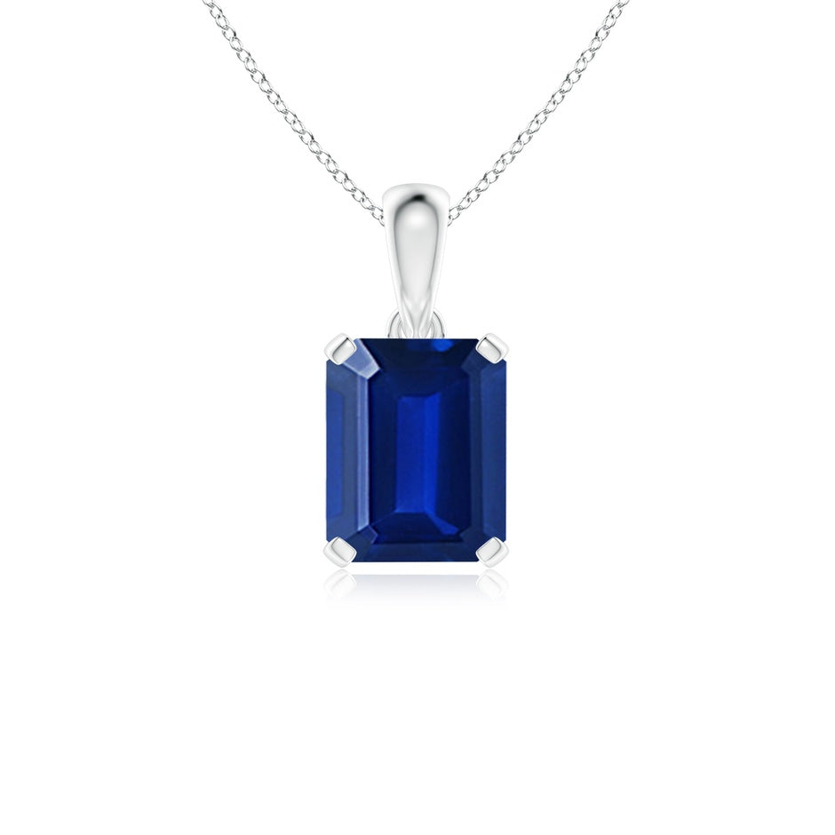 Prong-Set Emerald-Cut Lab-Grown Blue Sapphire Solitaire Pendant