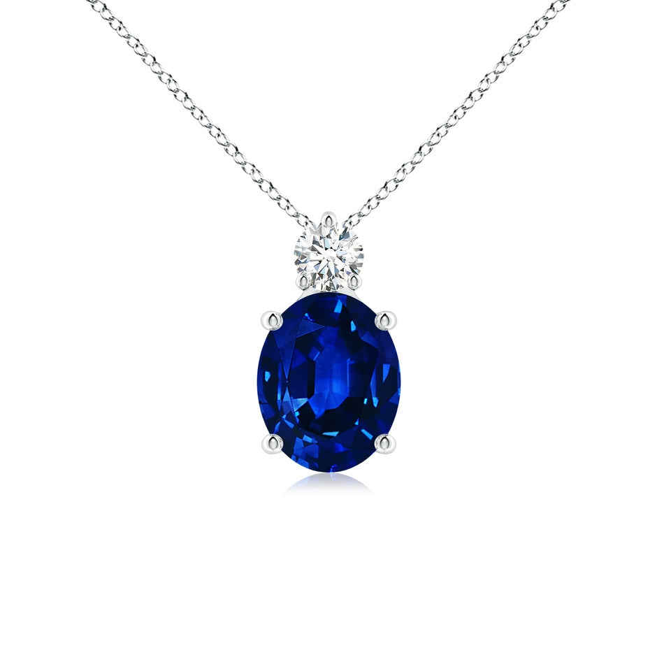 Lab-Grown Oval Sapphire Solitaire Pendant with Lab Diamond