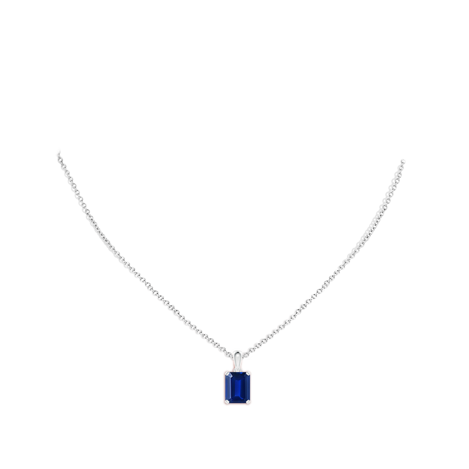 Prong-Set Emerald-Cut Lab-Grown Blue Sapphire Solitaire Pendant