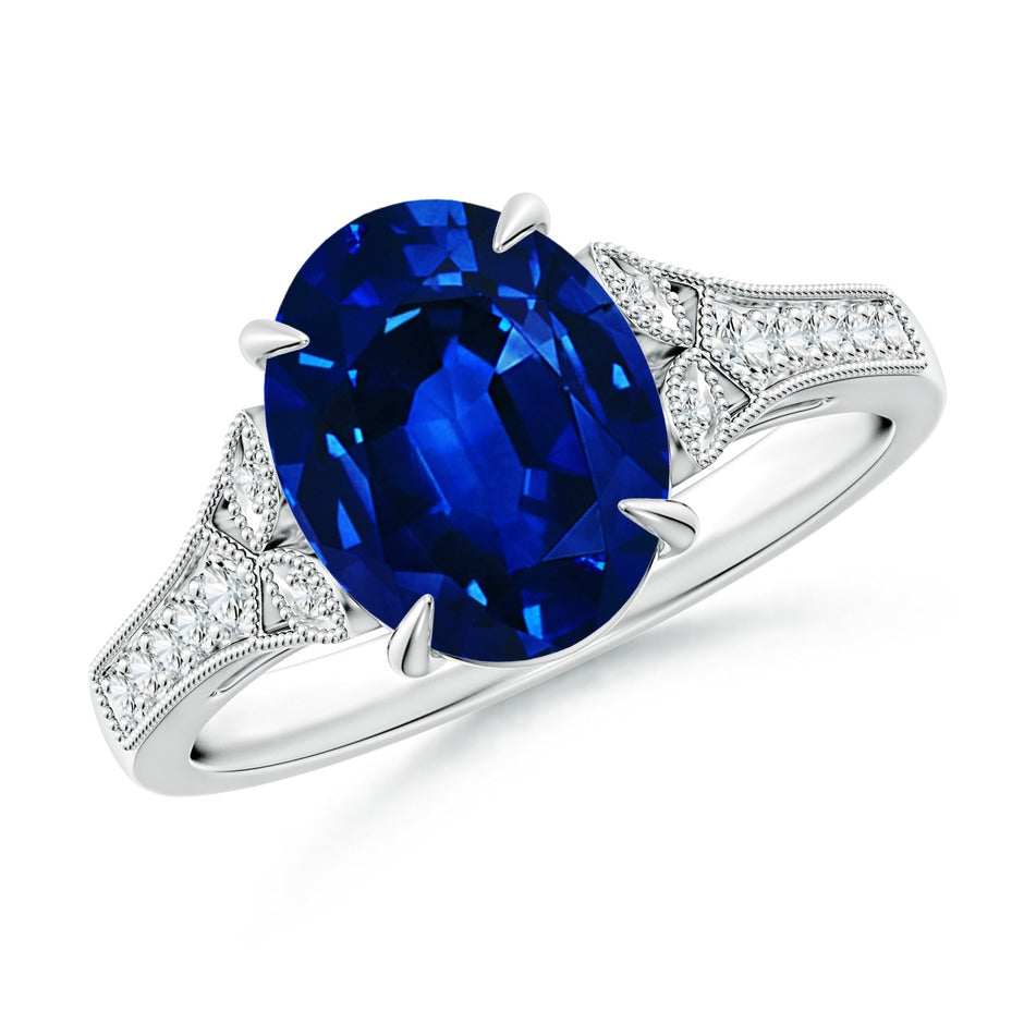 Lab-Grown Aeon Vintage Inspired Oval Sapphire Solitaire Engagement Ring with Milgrain
