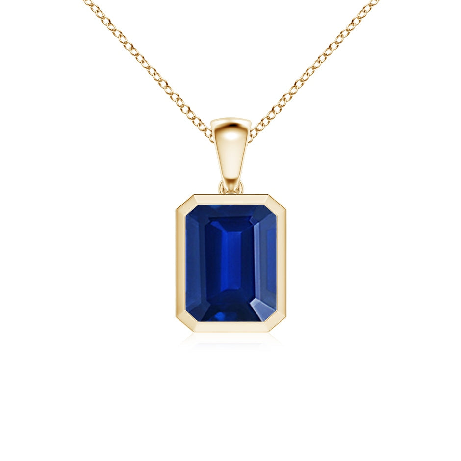 Bezel-Set Emerald-Cut Lab-Grown Blue Sapphire Solitaire Pendant
