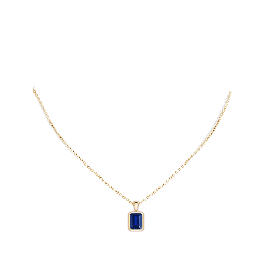 Bezel-Set Emerald-Cut Lab-Grown Blue Sapphire Solitaire Pendant