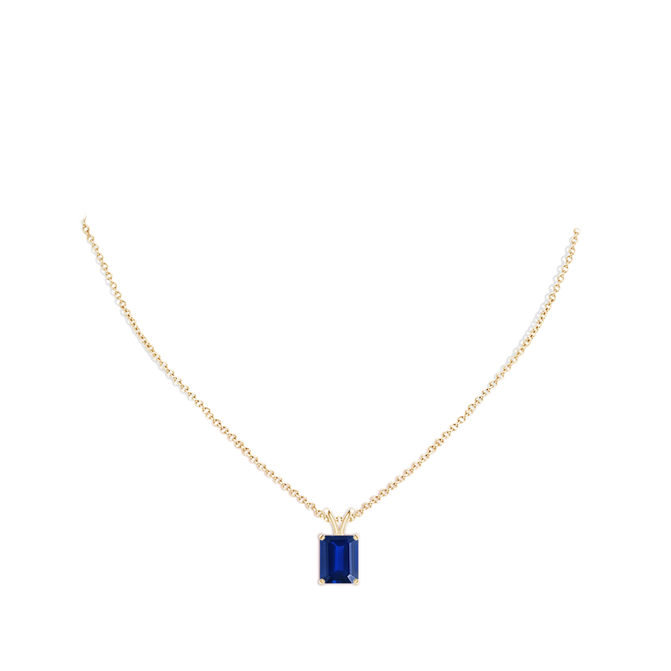 Lab-Grown Emerald-Cut Blue Sapphire Solitaire V-Bale Pendant