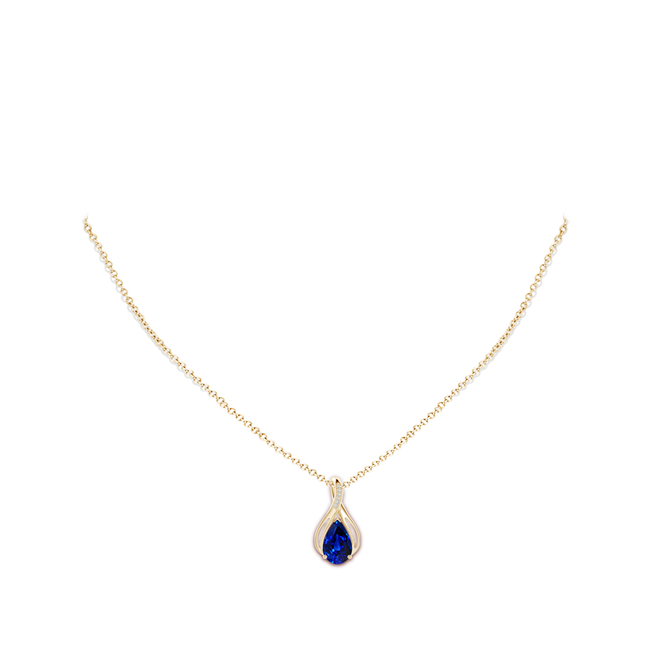 Pear Lab-Grown Blue Sapphire Infinity Twist Pendant with Diamonds