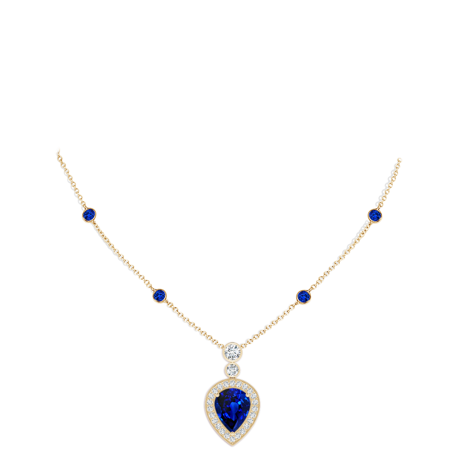 Lab-Grown Inverted Pear Blue Sapphire Necklace with Lab Diamonds