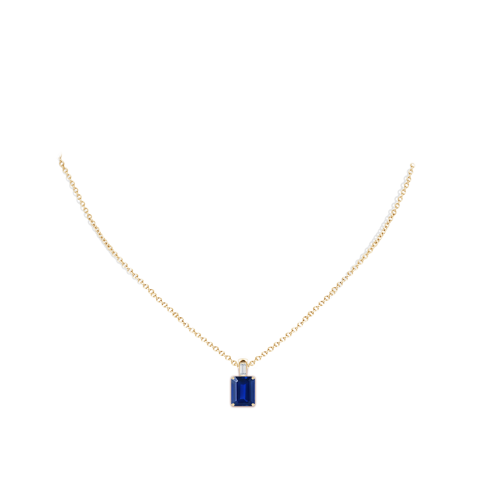 Emerald-Cut Lab-Grown Blue Sapphire Pendant with Baguette Diamond
