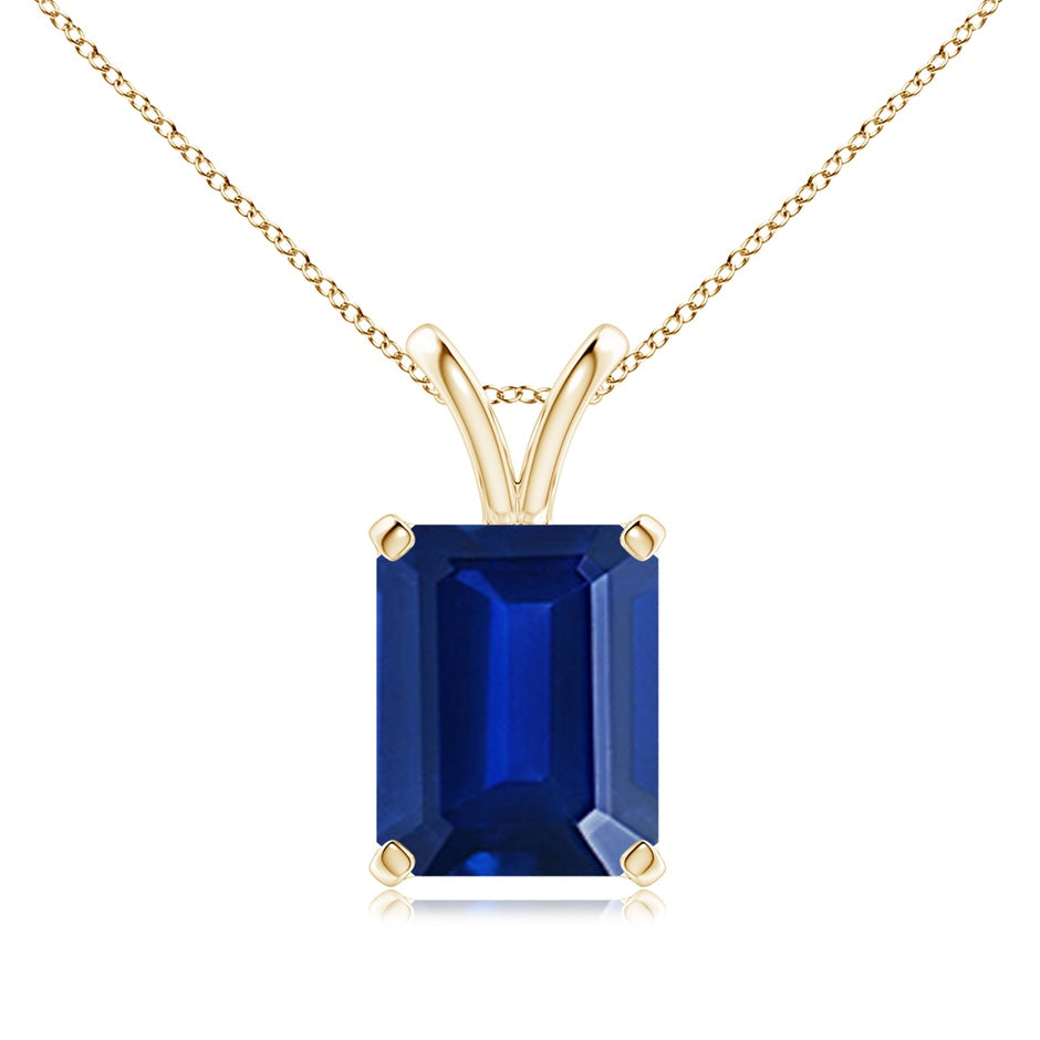 Lab-Grown Emerald-Cut Blue Sapphire Solitaire V-Bale Pendant