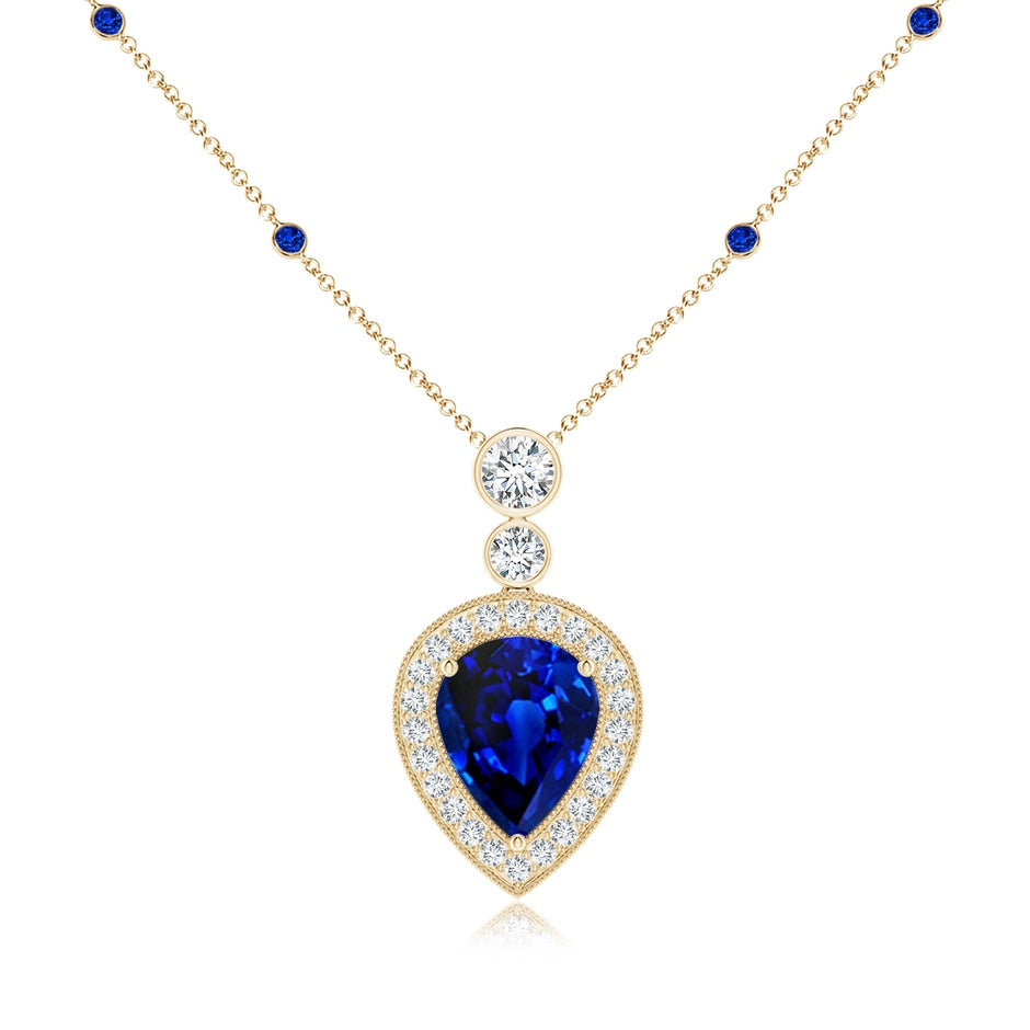 Lab-Grown Inverted Pear Blue Sapphire Necklace with Lab Diamonds