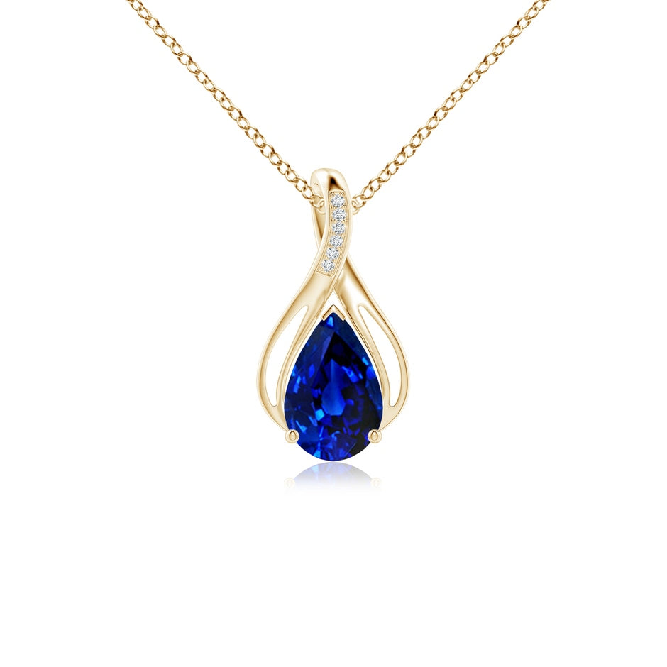 Pear Lab-Grown Blue Sapphire Infinity Twist Pendant with Diamonds