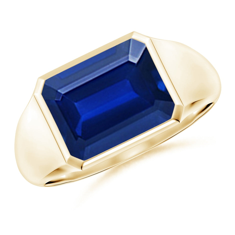 Lab-Grown Emerald-Cut Blue Sapphire Signet Ring