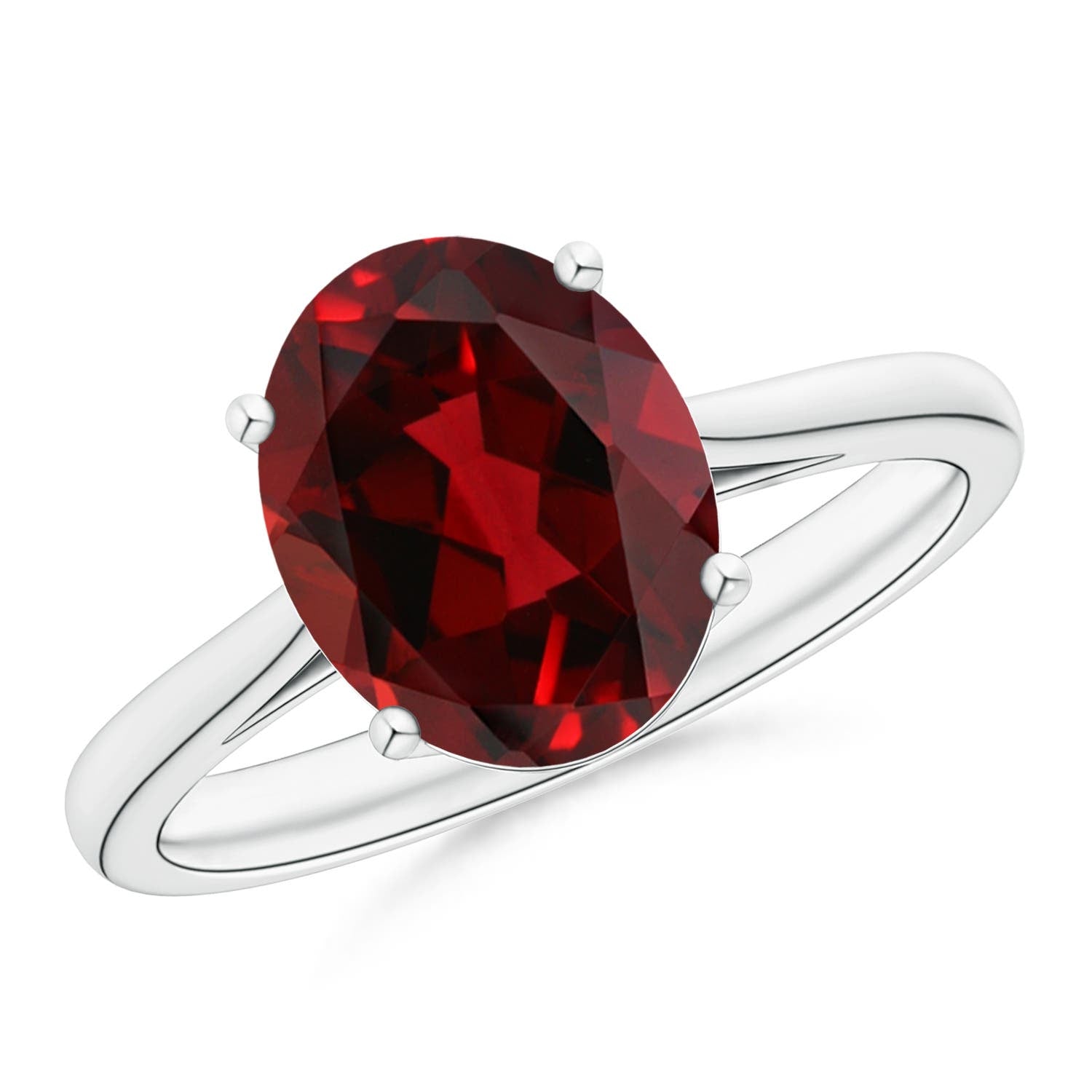 0.61 CTW Vintage Style Oval Garnet Ring with Diamond Accents in 18K White Gold