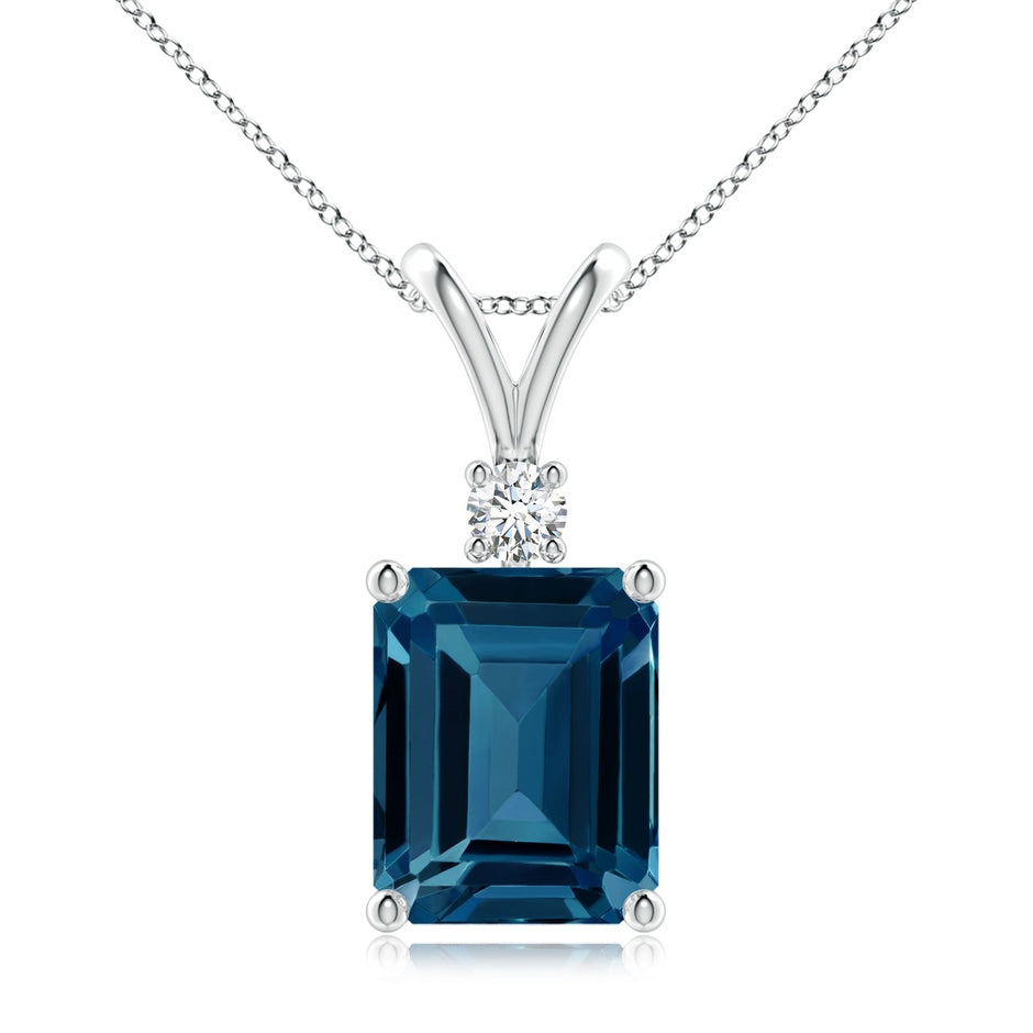 Emerald-Cut London Blue Topaz Solitaire Pendant with Diamond