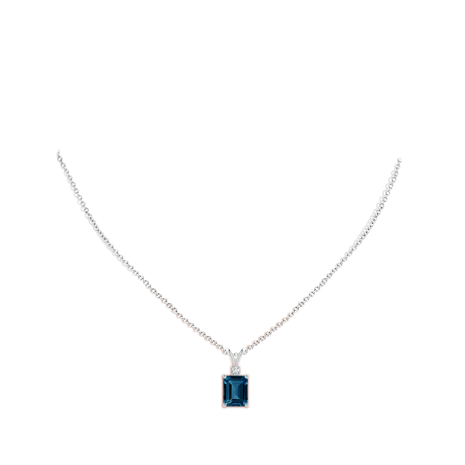 Emerald-Cut London Blue Topaz Solitaire Pendant with Diamond